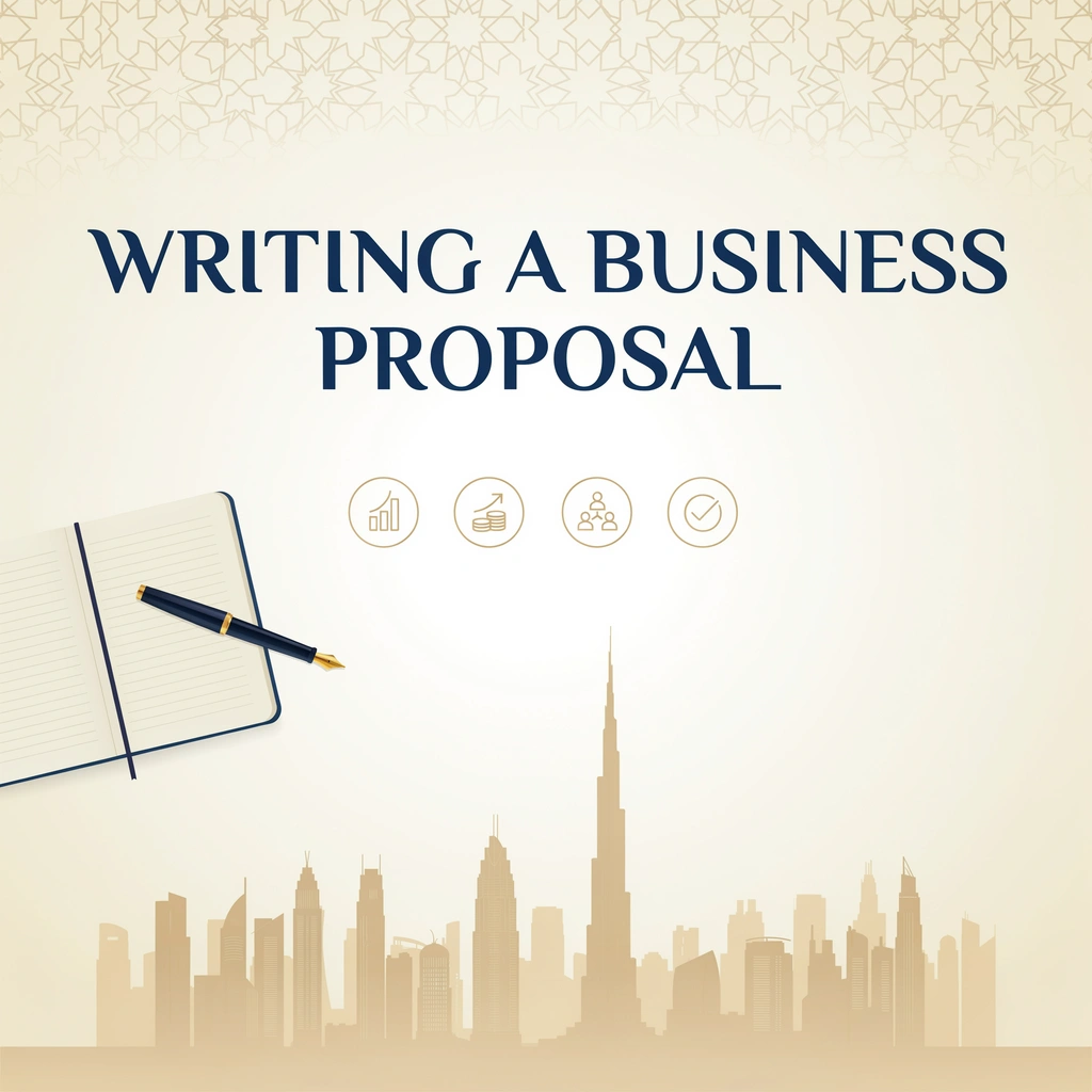 Student learning how to write business proposal UAE assignment with market analysis, financial projections, stakeholder analysis, and feasibility study.